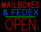 Mail Boxes And Fedex Open Block Green Line Neon Sign