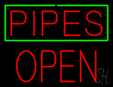 Red Pipes With Green Border Block Open Neon Sign