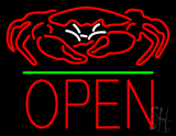 Crab Seafood Logo Block Open Green Line Neon Sign