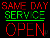 Same Day Service Block Open Green Line Neon Sign