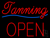 Cursive Red Tanning Block Open Neon Sign