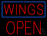Wings With Blue Border Block Open Neon Sign