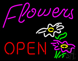 Pink Flowers Logo Red Open Neon Sign
