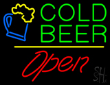 Cold Beer With Yellow Line Open Neon Sign