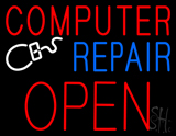 Red Computer Repair Block Open Neon Sign