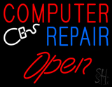 Red Computer Repair Red Open Neon Sign