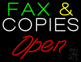 Fax And Copies Slant Open Neon Sign