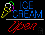 Blue Ice Cream Open Red White Line Neon Sign