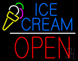 Blue Ice Cream Block Open Red Neon Sign