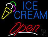 Blue Ice Cream Open With Logo Neon Sign