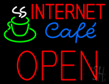 Red Internet Cafe Block Open Neon Sign