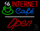 Red Internet Cafe White Line Open Neon Sign