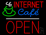 Red Internet Cafe Block Open White Line Neon Sign