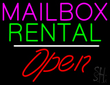 Mailbox Rental White Line Open Neon Sign