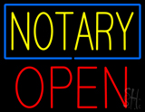 Yellow Notary Blue Border Block Open Neon Sign