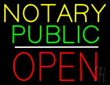 Yellow Green Notary Public White Line Block Open Neon Sign