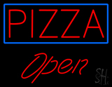 Pizza With Blue Border Open Neon Sign
