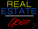Yellow Real Estate White Line Open Neon Sign