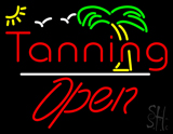 Red Tanning Slant Open White Line Neon Sign