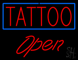 Red Tattoo Blue Border Open Neon Sign