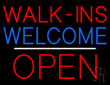 Red Walk Ins Welcome Open White Line Neon Sign