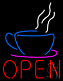 Open Coffee Cup Logo Neon Sign