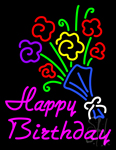 Happy Birthday With Bouquet Neon Sign