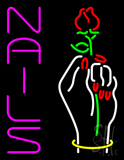 Vertical Pink Nails With Hand And Flower Logo Neon Sign