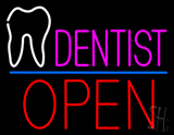 Pink Dentist White Tooth Blue Line Open Neon Sign