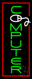 Vertical Green Computer With Red Border Neon Sign
