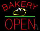 Bakery Logo Block Open Green Line Neon Sign