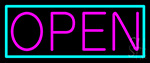 Aqua Border With Pink Open Neon Sign