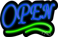 Deco Style Blue Open With Green Line Neon Sign