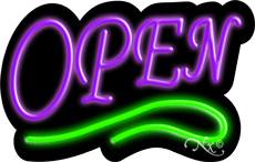Deco Style Purple Open With Green Line Neon Sign