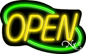 Deco Style Yellow Open With Green Border Neon Sign