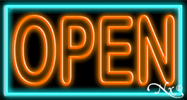 Double Stroke Orange Open With Aqua Border Neon Sign