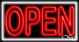Double Stroke Red Open With White Border Neon Sign
