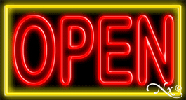 Double Stroke Red Open With Yellow Border Neon Sign