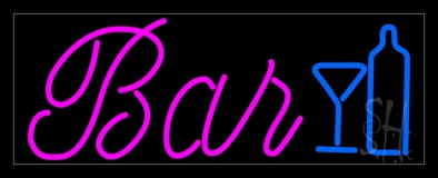 Cursive Bar With Wine Bottle And Glass Neon Sign