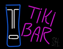 Pink Tiki Bar With Logo Neon Sign