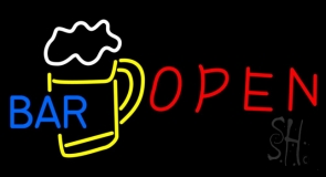 Red Open Bar With Beer Mug Neon Sign
