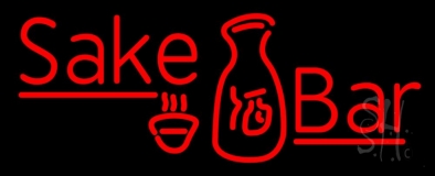 Red Sake Bar With Bottle And Glass Neon Sign
