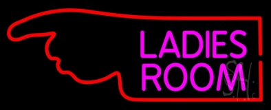 Ladies Room With Hand Pointing Neon Sign
