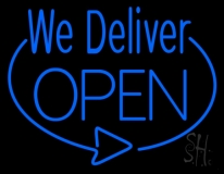 Blue We Deliver Open Neon Sign