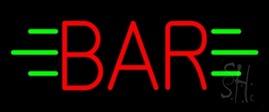 Red Bar With Green Lines Neon Sign