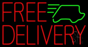 Red Free Delivery With Car Neon Sign