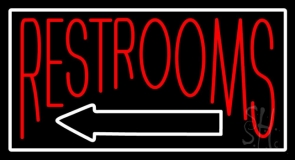 Red Restrooms With White Arrow Neon Sign