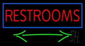 Red Restrooms With Blue Border Neon Sign