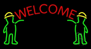 Men Holding Welcome Banner Neon Sign