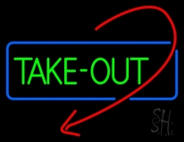 Take Out With Arrow Neon Sign